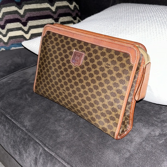 Authentic Celine Vintage Brown Logo Clutch Leather & Web Canvas 11 X 7 Inches - Picture 4 of 16